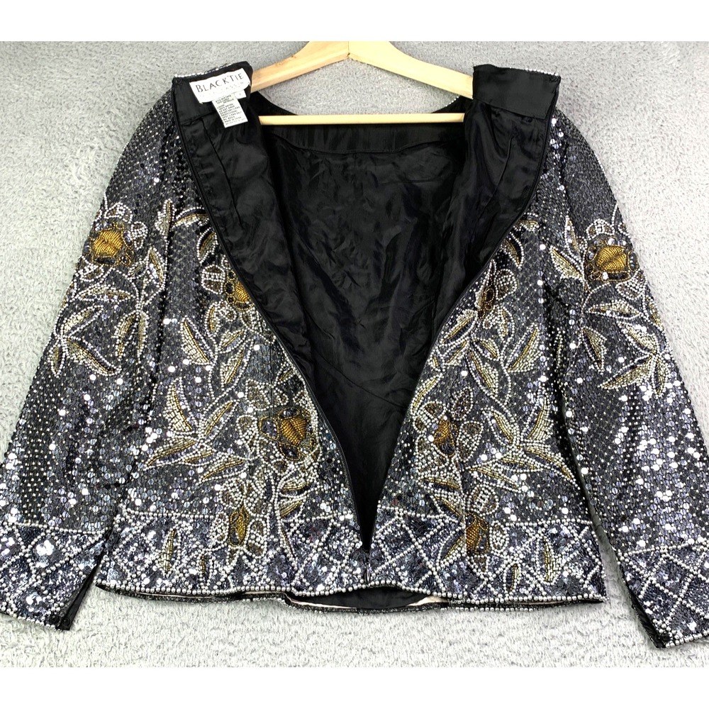 Black Tie Oleg Cassini Top Womens Size 8 Beaded Vintage Longsleeve Beautiful - Picture 7 of 14